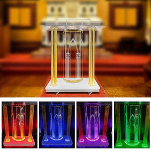 Petolovty Clear Acrylic Podium Stand with LED - 46" Large Lectern for Classroom, Church, Concerts