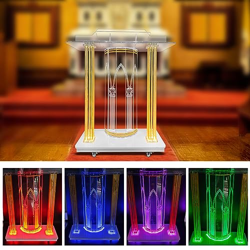 Petolovty Clear Acrylic Podium Stand with LED - 46" Large Lectern for Classroom, Church, Concerts