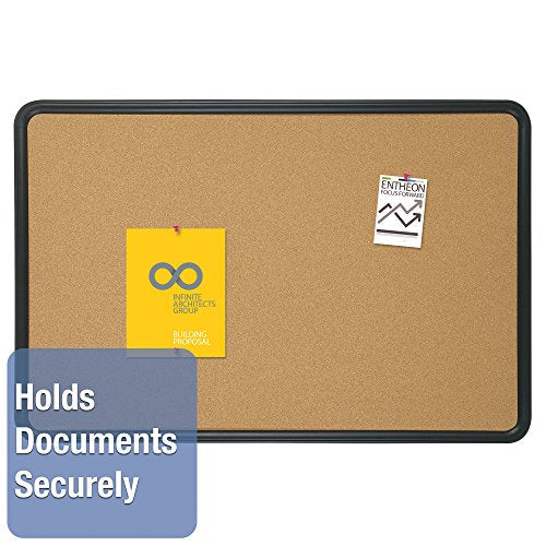 Quartet Contour Cork Bulletin Board, 3 Feet x 4 Feet, Black Plastic Frame (699175)