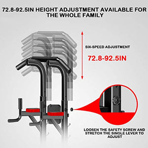 Sentuca Dip Station with Weight Bench-Multifunction Power Tower Pull Up Bar Dumbbell Bench for Home Gym Fitness, Adjustable Strength Training Fitness Equipment, Heavy Duty Professional Workout Station