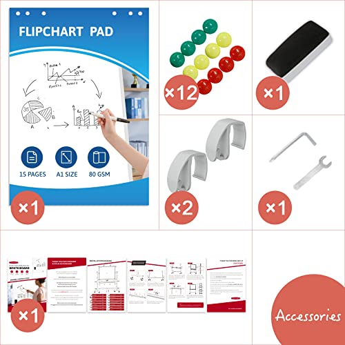 Large Mobile Rolling Magnetic Whiteboard - 60 x 46 Inches Height Adjust Double Sides Portable White Board on Wheels, Dry Erase Board Easel with Stand for Office, Home & Classroom