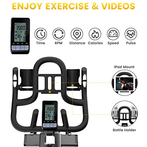 pooboo Exercise Bike Indoor Cycling Bike Stationary Bike-Belt Drive Cardio Bike with 44LBS Flywheel (gamboge)