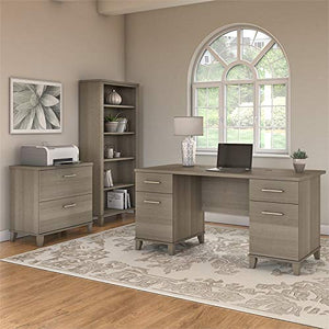 Bush Furniture Somerset 60W Office Desk with Lateral File Cabinet and 5 Shelf Bookcase in Ash Gray