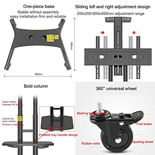 YokIma Mobile TV Stand with Wheels, Universal Rolling TV Cart for 32-75 Inch TVs, Shelf, Liftable Tray, Max Load 100 Lbs