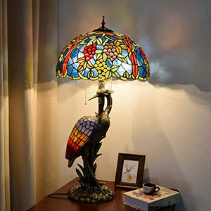 NINGZ Handmade Stained Glass Tiffany Style Table Lamp 18" Dark Grape Flower Desk Lamp - Antique Light Base for Living Room, Study, Bedroom - Female Color