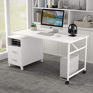 Tribesigns Reversible Computer Desk with Drawers, 360° Free Rotating Home Office Desk 47 inch Modern Study Writing Table Workstation with Storage Cabinet