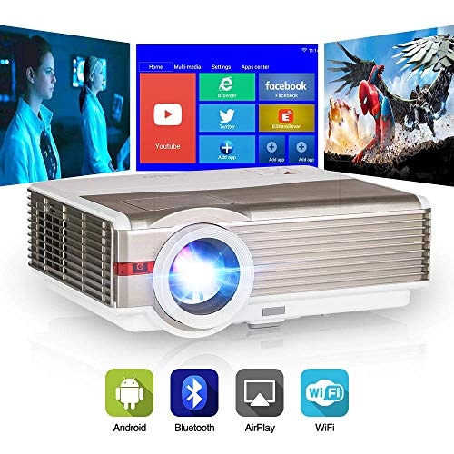WiFi Wireless Projector with Bluetooth, 5000 Lumen Full HD 1080P Supported LCD Video Airplay Projector with Smart Phone, TV Stick, Laptop, Tablet, PC, PS4, HDMI, USB, VGA, AV for Outdoor Indoor Movies