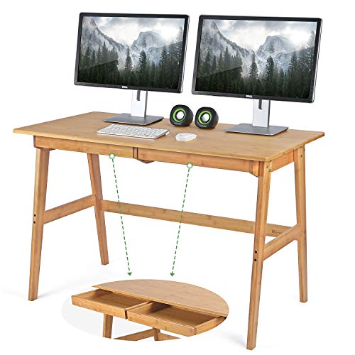 Nnewvante Writing Computer Desk 46" Bamboo Home Office Table with 2 Drawers, Modern Furniture Simple Study Makeup Workstation