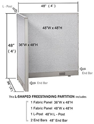 GOF Freestanding L Shaped Office Partition - Large Fabric Room Divider Panel - 36" D x 48" W x 48" H