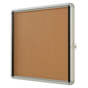 Quartet Enclosed Cork Bulletin Board, 30" x 27" or 6 Sheets, Swing Door, Aluminum Frame (EIHC2730)