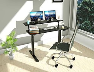 Joy·Work - Electric Height Adjustable Standing Desk Sit Stand Home Office Desk 2 Tier (Black Top/Black Legs - 2 Tier)