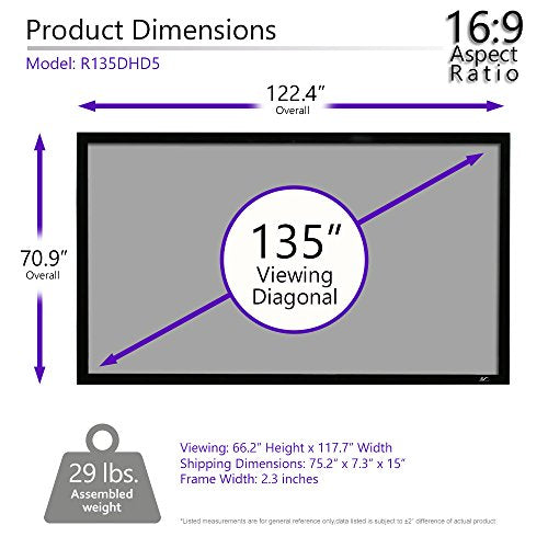 Elite Screens ezFrame CineGrey 5D, 135" Diagonal 16:9, 8K 4K Ultra HD Ready Ceiling Light Rejecting and Ambient Light Rejecting Fixed Frame Projector Screen, CineGrey 5D Projection Material, R135DHD5