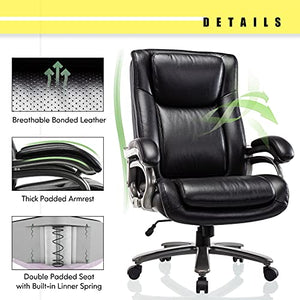 ICOMOCH Big & Tall 400lb Office Chair - High Back Executive Computer Chair, Heavy Duty Metal Base, Adjustable Tilt Angle, Bonded Leather, Ergonomic Design - Black