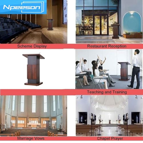 Npeeson Portable Podium Stand with Locking Wheels and Adjustable Microphone Stand