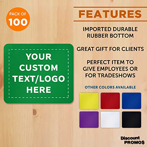 100 Rectangle Mouse Pads Pack - Customizable Text, Logo - 1/8" Rubber, Economical - Green