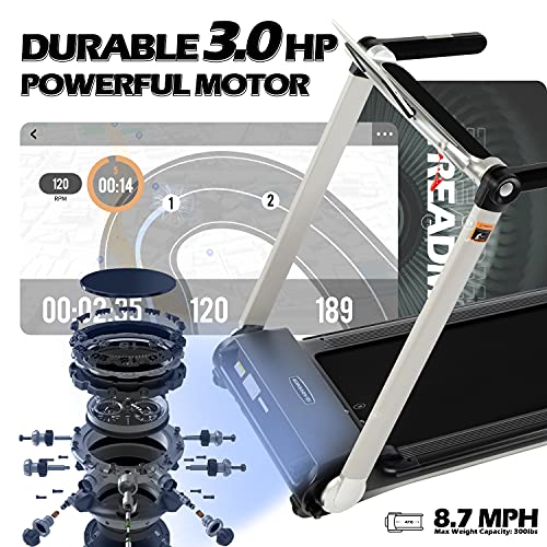 ADVENOR Treadmill Motorized Treadmills 3.0 HP Installation-Free Electric Running Machine 300 LBS Weight Capacity Folding Portable Treadmill Fitness Indoor with 24 Preset Programs (Grey)