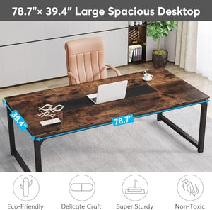 Tribesigns Modern X-Large Executive Office Desk, 78.7 x 39.4 inch, Rustic/Black