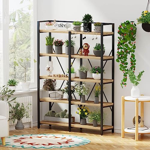 FATORRI Industrial 5 Tier Bookshelf, Rustic Wood Etagere Bookcase
