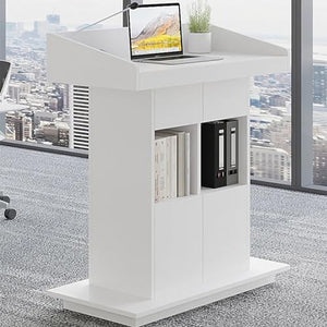 SePkus Wooden Lecture Podium with Drawer and Storage Area (White 50x100x114CM)