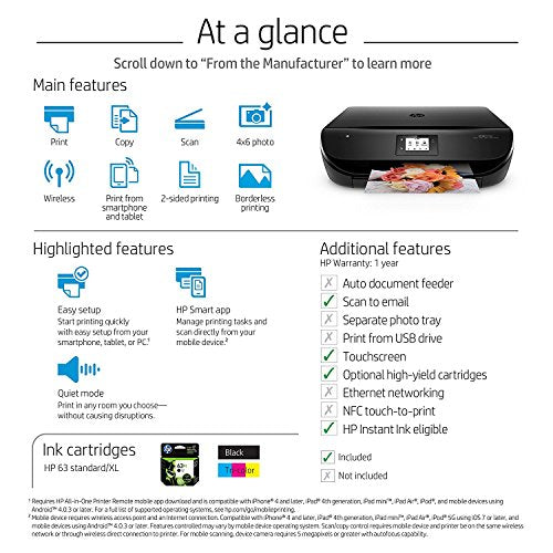 HP Envy 4520 Wireless All-in-One Photo Printer with Mobile Printing,HP Instant Ink or Amazon Dash replenishment ready (F0V69A)
