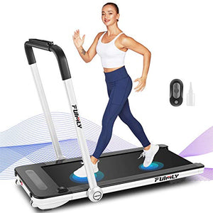 Treadmill,Under Desk Folding Treadmills for Home,2-in-1 Running, Walking&Jogging Portable Running Machine with Bluetooth Speaker & Remote Control,5 Modes & 12 Programs (White)