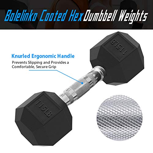 Balelinko Hex Dumbbells Free Weights Set with Metal Handles Rubber Encased Solid Cast Iron Hex Dumbbell in Single, 115 LBS