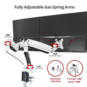 SIIG Dual Monitor Desk Mount, 17" to 35", USB 3.0 and Audio Extend Ports, Fits Two Flat/Curved Monitors, Load Bearing 33 lbs max Each, VESA 75x75 100x100, C-Clamp and Grommet Base (CE-MT3211-S1)