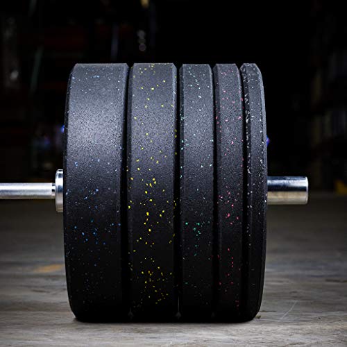 GRIND Fitness Fleck Crumb Rubber Plates, Colored Olympic Weight Plates, Bumper Free Weights for Weight Lifting and Strength Training, Sold in Pairs, 2" Steel Insert (45lb Pair)