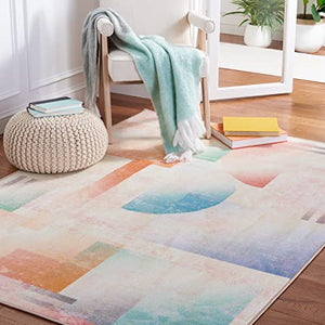 SAFAVIEH Paint Brush Collection PTB189U Contemporary Modern Abstract Watercolor Machine Washable Non-Shedding Living Room Dining Bedroom Area Rug, 7'9" x 10', Pink/Blue