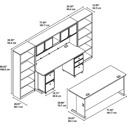 Bush Business Furniture Series A 72W Desk with Credenza, Hutch, Bookcases and Storage in Slate and White Spectrum