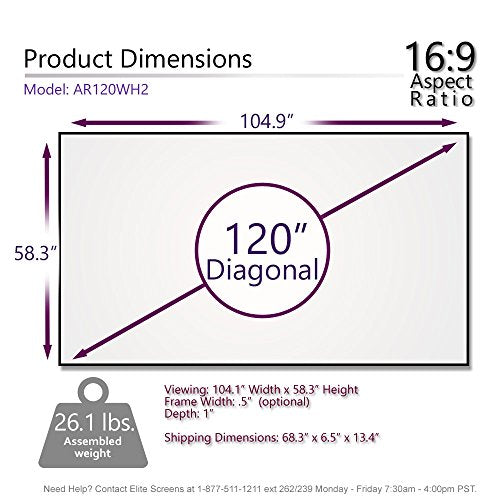 Elite Screens Aeon Series, 120-inch 16:9, 8K / 4K Ultra HD Home Theater Fixed Frame EDGE FREE Borderless Projector Screen, CineWhite Matte White Front Projection Screen, AR120WH2
