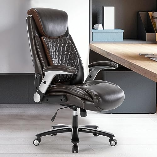Luckyear Big and Tall 400lbs Executive Office Chair - Luxury Pu Leather, Adjustable Height, Lumbar Support - Brown