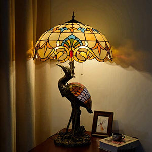 Xiaochen Antique Tiffany Style Male Bird Desk Lamp 20" Yellow Glass Table Lamp