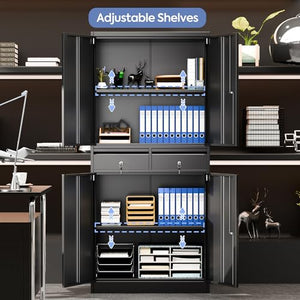 GLADIW Metal Storage Cabinet with 2 Drawers and 2 Adjustable Shelves