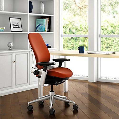 Steelcase Leap Desk Chair in Black Fabric - Highly Adjustable Arms - Platinum Frame and Base - Open Box -