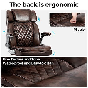 HOMYEDAMIC High Back Office Chair with Adjustable Arms - PU Leather Executive Chair for Back Pain (7012-Brown)