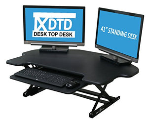 DTD - Height Adjustable Standing Desk Riser with Sliding Keyboard Tray, for Cubicles - Cube Corner, 41-inch, DTD-C-MBK-SK-AMZ
