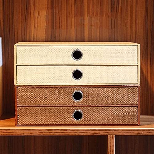 SHABOZ Desk Organizer, Handmade Wooden 2-Layer File Cabinets Office Bookcase Storage Box