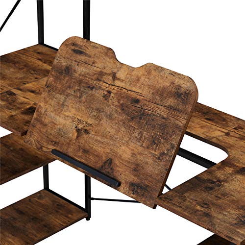 65.3''L-Drafting Table Multi-Function Drawing Table with Adjustment Table Board Computer Desk Writing Desk Workstation for Office Home with Bookshelves Hutch Rusty