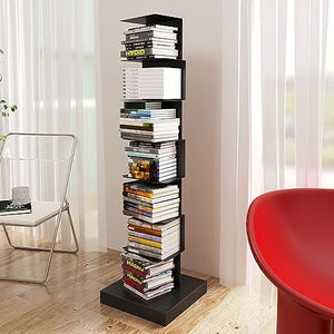 FPIGSHS 7 Tier Metal Invisible Spine Book Tower - Heavy Duty Standing Bookshelf for Home & Office, Black & White (7 Tier)