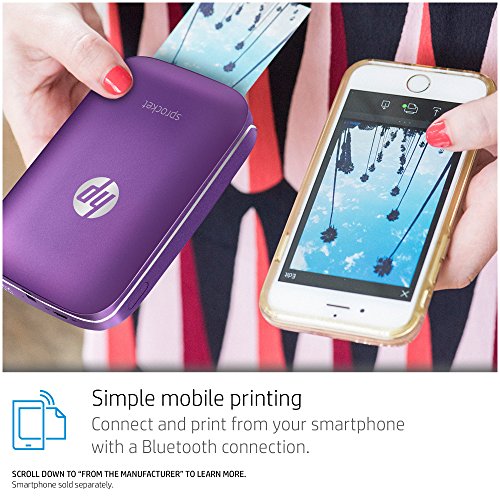 HP Sprocket Portable Photo Printer, Print Social Media Photos on 2x3 Sticky-Backed Paper - Purple (Z9L25A)