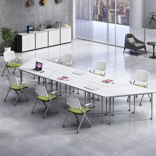 Molpeiy Conference Room Table with Silent Locking Wheels, Trapezoidal Rolling Splicing Computer Desk, 47.2" L*20.4" W*29.5" H (8Pack)