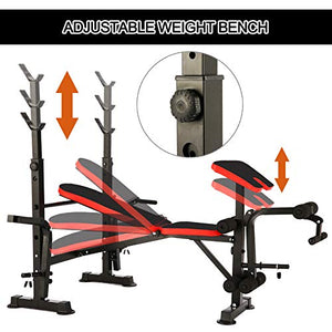330lbs Weightlifting Bed Bench Press Squat Rack Indoor Multi-Function Adjustable Olympic Weight, Strength Training Fitness Exercise Equipment for Full-Body Workout (Black Red)