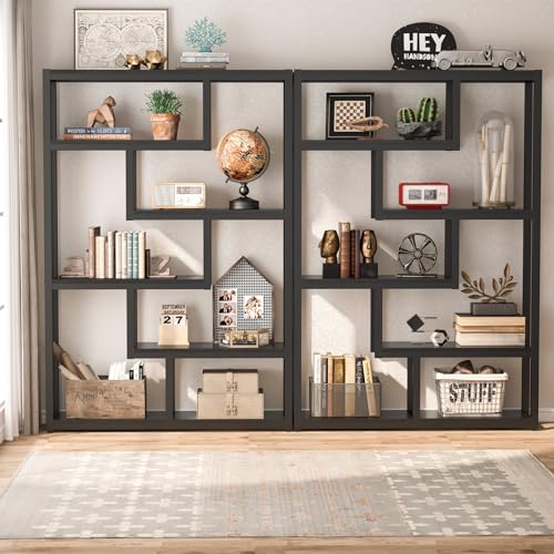 TRIBESIGNS WAY TO ORIGIN 6-Shelf Modern Bookshelf Set of 2, Industrial Etagere Bookcase, 69 Inch Tall, Black