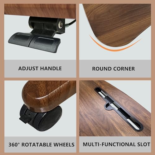 HGTRH Laptop Computer Cart with Wheels, Adjustable Rolling Bedside Table - Foldable & Mobile