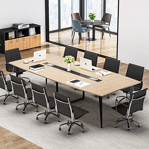 LITTLE TREE 8FT Boat Shaped Conference Room Table, Light Walnut