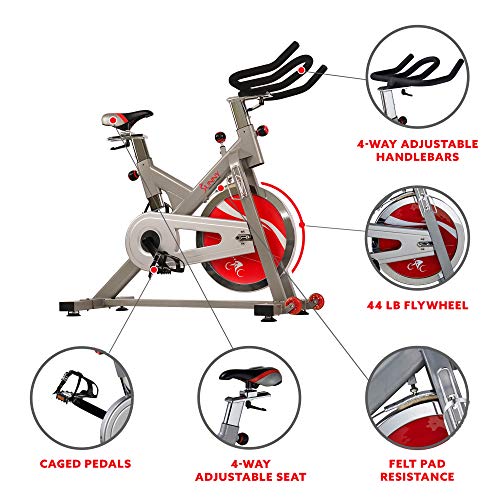 Sunny Health & Fitness Indoor Spin Bike Exercise Stationary Cycle Bike - SF-B1110S,Silver