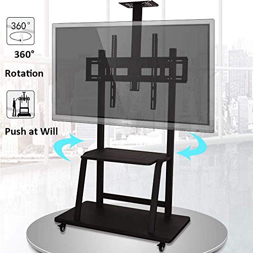 YokIma TV Floor Shelf for 65-98" TVs, Stainless Steel, Black, Wheels, Height Adjustable