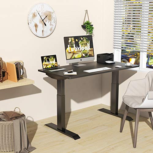 Lubvlook Electric Adjustable Height Standing Desk, One Piece 43 x 24 Inch Home Office Sit Stand Desk, Black Frame/Black Top