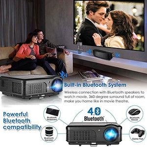 HD Video Projector Bluetooth WIFI Projector for Home Cinema Backyard Movie Game, 200 Inch Smart LED Projector with Speaker Zoom for iPhone Laptop DVD Player, HDMI VGA AV Cable Included